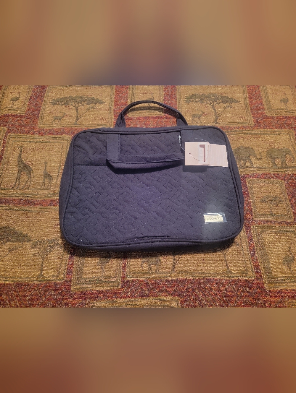 Quilted Navy Travel Bag with Top Handle